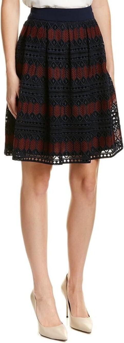 NWT Trina Turk Leland Diamond Lane Lace A-Line Pleated Skirt Size 6